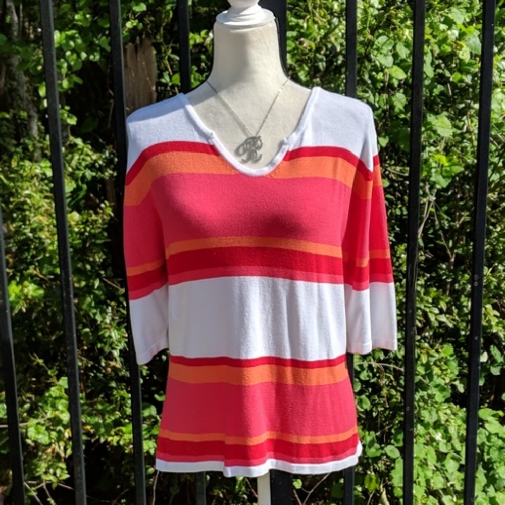 White/red/orange/salmon striped shirt